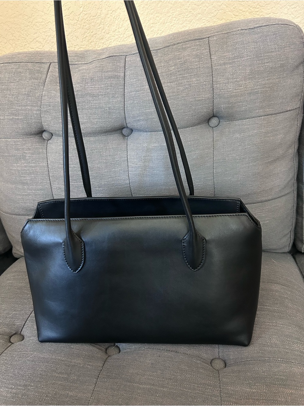 Black Leather Tote Shoulder Bag - Women